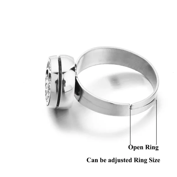 Stainless Steel Crystal Aromatherapy Ring Round 12mm Mini Tree of Life Essential Oil Diffuser Adjustable Open Locket Ring Women - Image 5