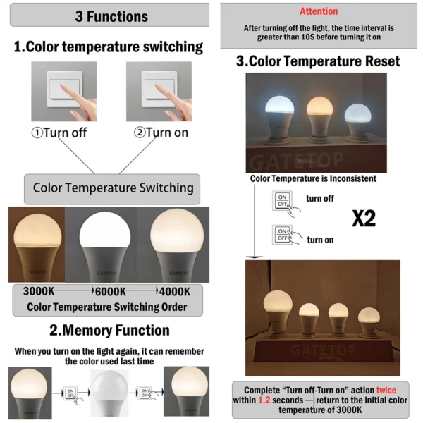 LED new product intelligent 3-color dimming band memory AC100-240V 8W-24W high light efficiency no stroboscopic warm white light - Image 3